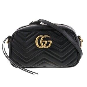 GUCCI GG Marmont Camera Bag Shoulder Leather Black